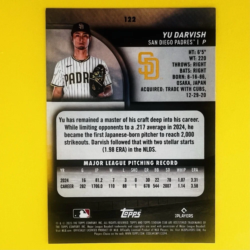 2025 Topps Stadium Club Yu Darvish‎ #122 San Diego Padres Base Card